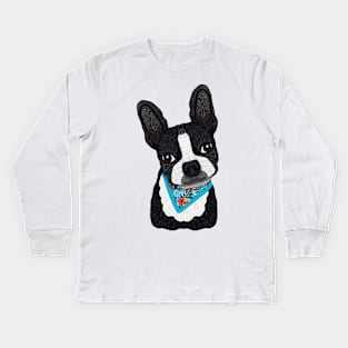 Tropical Boston Terrier boy Kids Long Sleeve T-Shirt